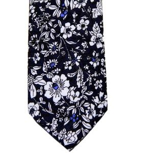 Floral Cotton Tie Navy Blue White Nar…